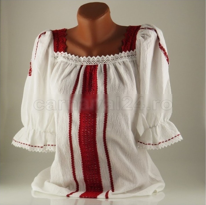 Costume Populare Romanesti - Ie traditionala Romaneasca, marime 40, Alb/Rosu, Carnaval24