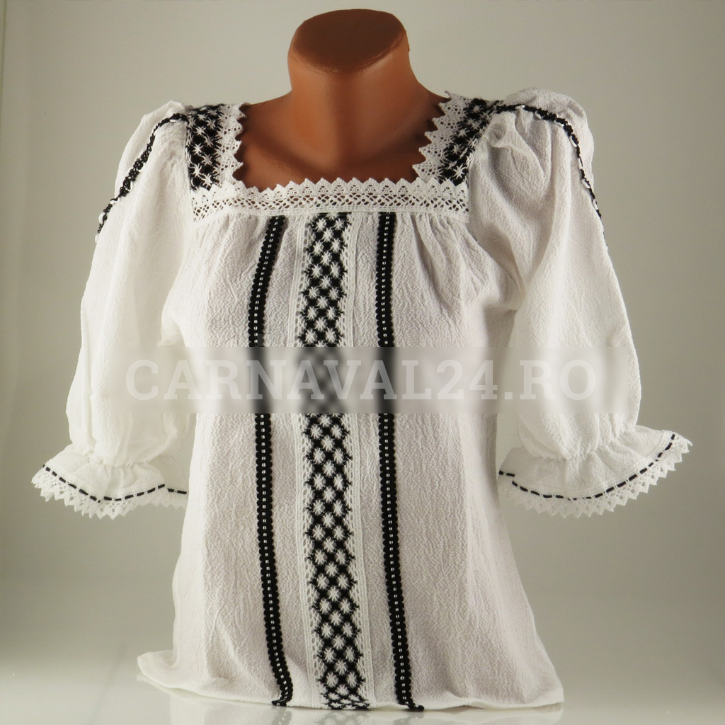 Costume Populare Romanesti - Ie traditionala alb/negru, marime 46, Carnaval24