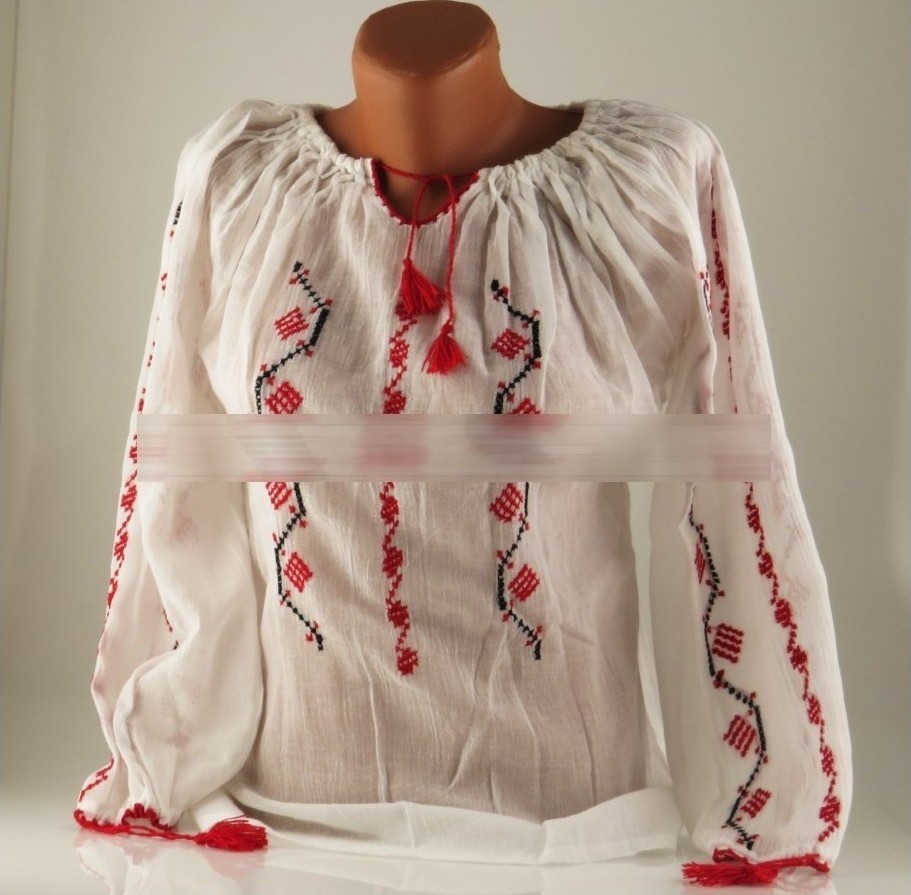 Costume Populare Romanesti - Ie traditionala maneca lunga, marime univesala, Alb, Carnaval24