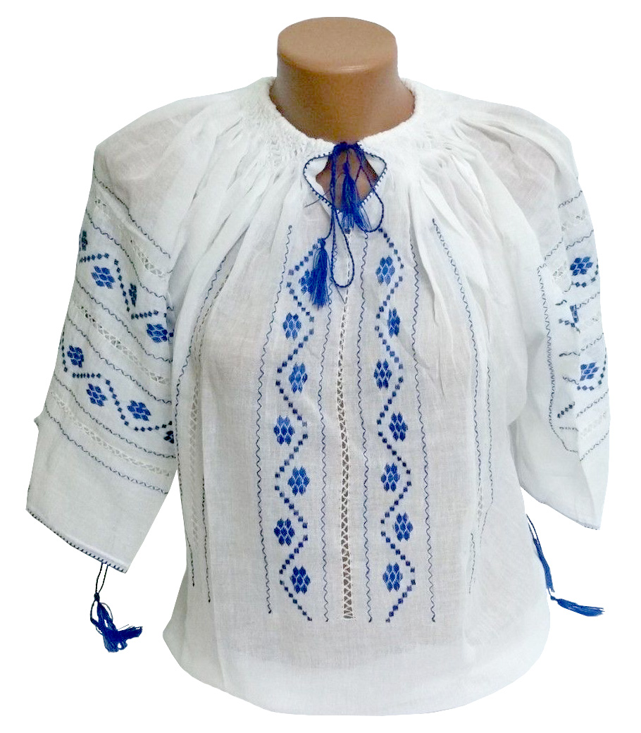 Costume Populare Romanesti - Ie romaneasca pentru femei, marime universala, Alb/Albastru, Carnaval24